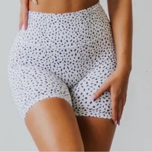 Astoria Activewear Black Speckled White bike shorts.